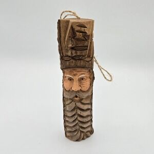 Santa Clause rustic fairycore folk art craft carved wood ornament larger artisan